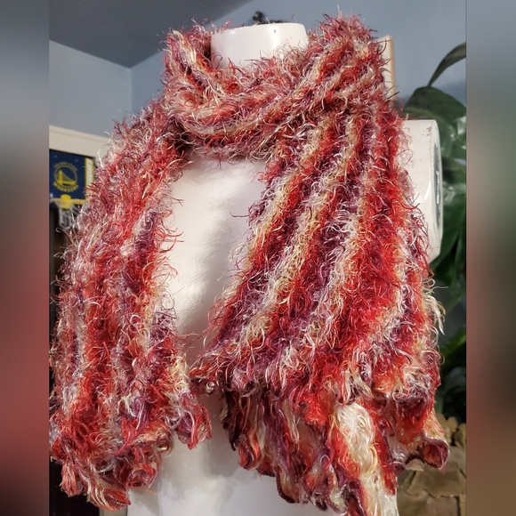 3pcs Scarf Bundle/ Vintage Fussy Tube, Pink Loop, Black and White Fringe Knit - Picture 3 of 13